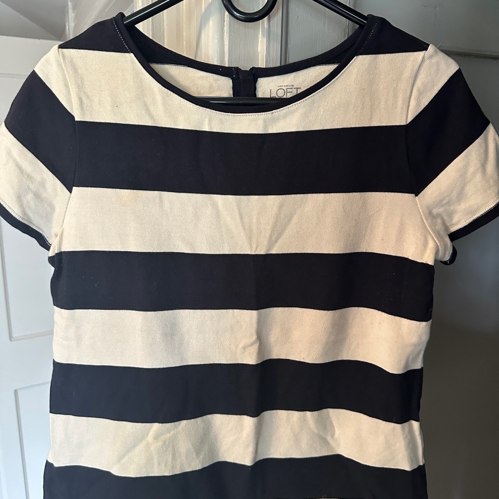 LOFT Black and Cream Fitted Short Sleeve Tee